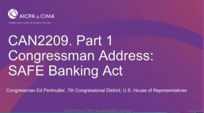 Opening Remarks | Congressman Address: SAFE Banking Act | Advancing the Cannabis Industry: An Outlook for the National Landscape icon