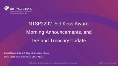 Sid Kess Award, Morning Announcements and IRS and Treasury Update icon