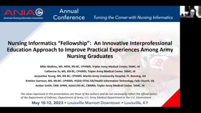 Nursing Informatics "Fellowship": An Innovative Interprofessional Education Approach to Improve Practical Experiences among Army Nursing Graduates   icon