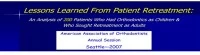 2007 Annual Session - Lessons Learned From Patient Retreatment: An Analysis Of 200 Patients Who Had Orthodontics As Children And Who Sought Retreatment As Adults icon