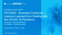 PST2008. Business Continuity - Lessons Learned from Dealing with the COVID-19 Pandemic icon