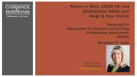 Return to Work, COVID-19, and Employment, OSHA, and Wage & Hour Claims icon