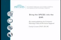 Bring the SPICES in to the EHR: Recommendations for Geriatric Nursing Clinical Decision Support icon
