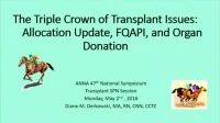 Transplant ~ The Triple Crown of Transplant Issues: Allocation, FQAPI, and Organ Donation icon