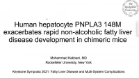 Short Talk: Human Hepatocyte PNPLA3 148M Exacerbates Rapid Non-Alcoholic Fatty Liver Disease Development in Chimeric Mice icon