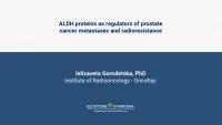 ALDH proteins as regulators of prostate cancer metastases and radioresistance icon