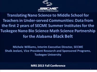 Translating Nano Science to Middle School for Teachers in Under-Served Communities: Data from the First 2 Years of SECME Summer Institutes for the Tuskegee Nano Bio Science Math Science Partnership for the Alabama Black Belt icon