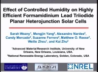 Achieving High Efficiencies for Planar Heterojuction Formamidinium Lead Iodide Perovskite Solar Cells in Controlled Humid Environments icon
