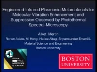 Engineered Infrared Plasmonic Metamaterials for Molecular Vibration Enhancement and Suppression Observed by Photothermal Spectral-Microscopy icon