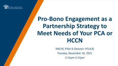 Pro-Bono Engagement as a Partnership Strategy to Address Organizational (NACHC Pillar #6) icon
