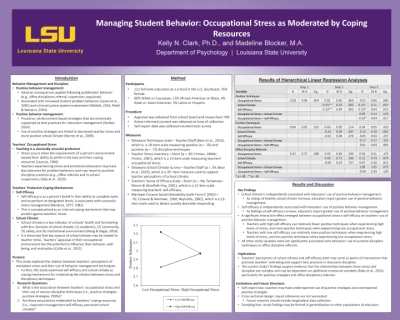 PO207: Managing Student Behavior: Occupational Stress as Moderated by Coping Resources