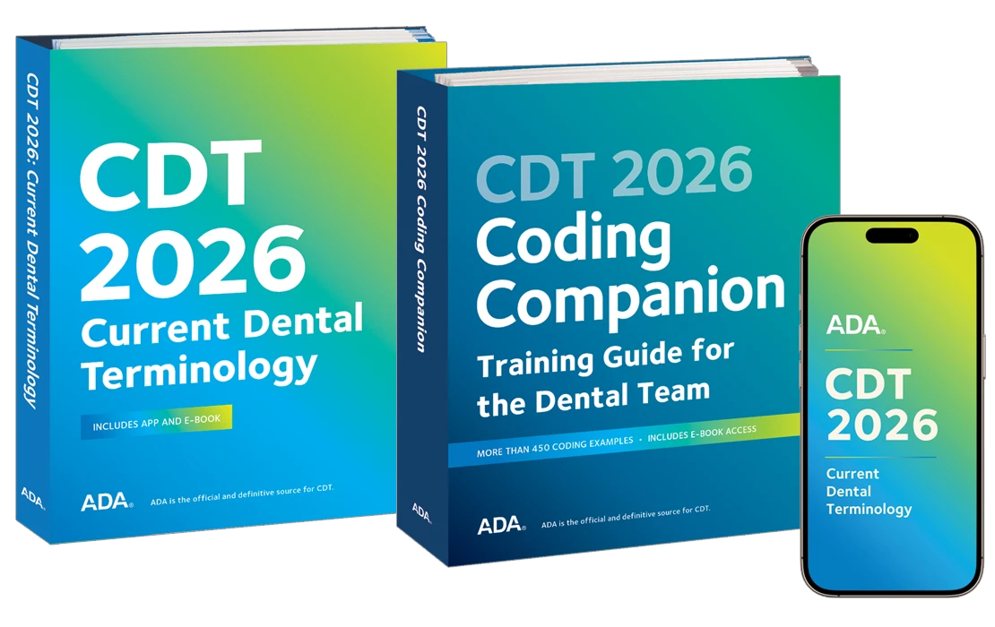CDT 2026 Kit featuring Current Dental Terminology book, Coding Companion book and app