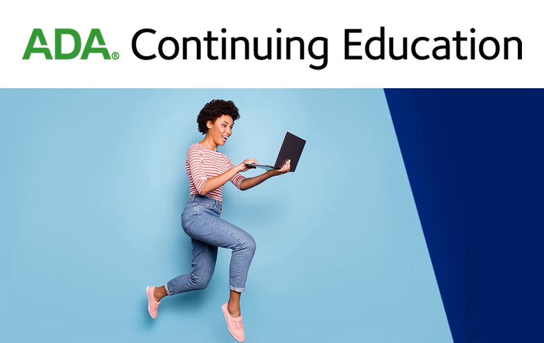 Happy jumping woman exploring CE course on her laptop