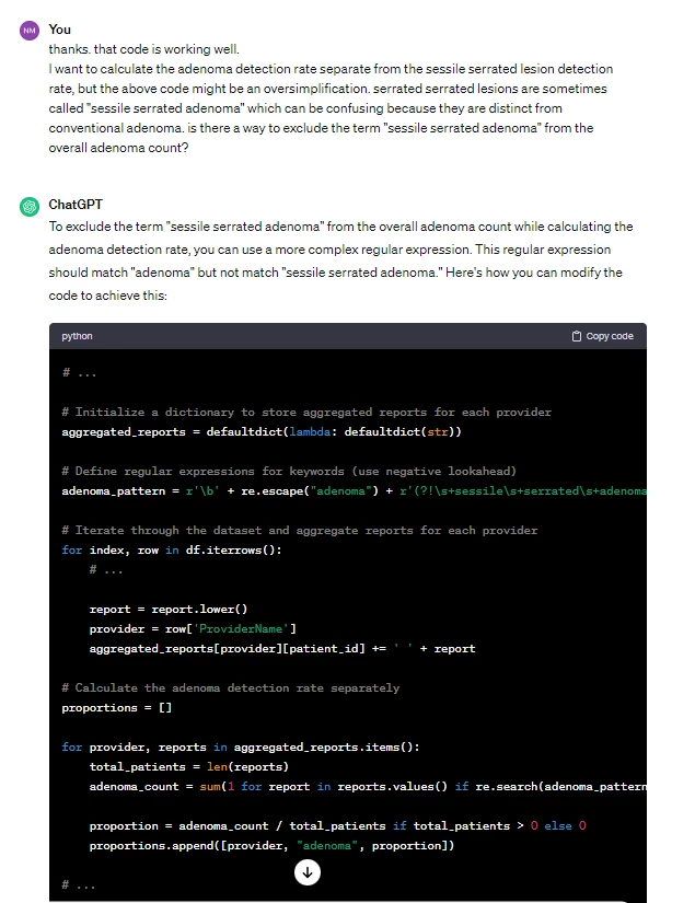 Example of snippet of Python code generated by ChatGPT based on a simple user prompt/query.