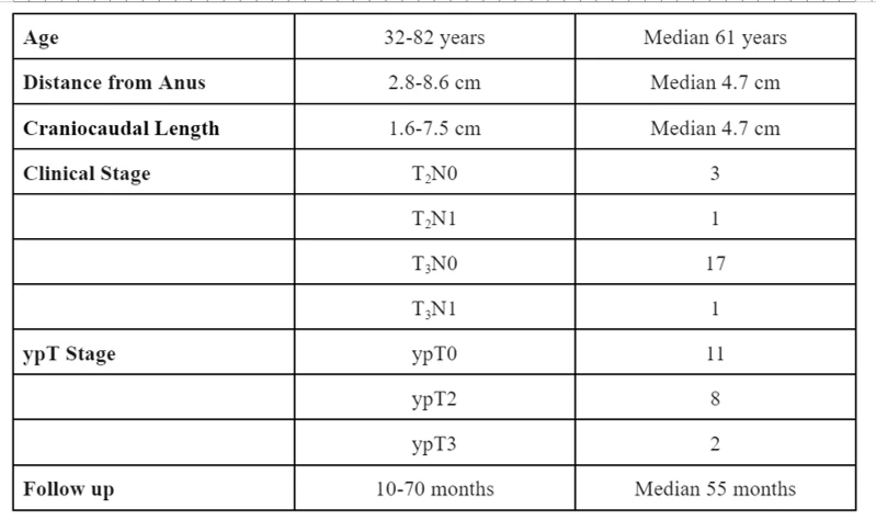 <b>Table 1: Clinical parameters of patients who completed final restaging</b>