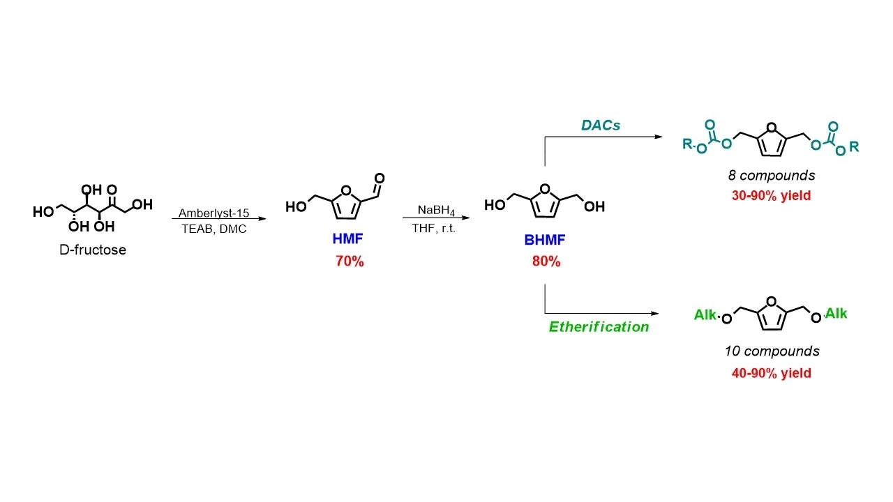 Synthesis of 2,5-bis(hydroxymethyl)furan (BHMF) and derivatization in 2 ...