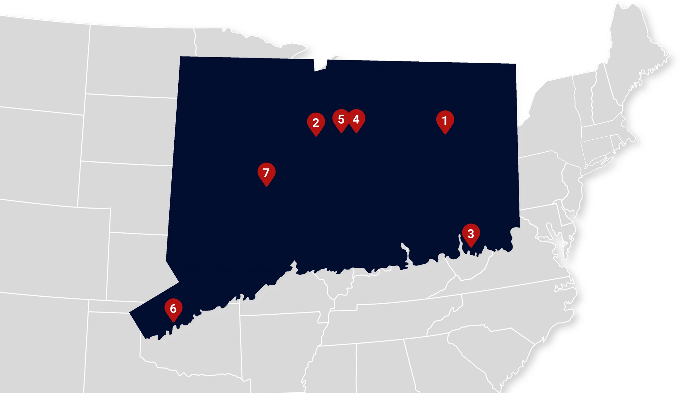 UCONN map of campuses in Connecticut