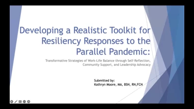 Thumbnail for Developing a Realistic Toolkit of Resiliency Responses to the Parallel Pandemic: Transformative Strategies for Work-Life Balance through Self-Reflection, Community Support, and Leadership Advocacy