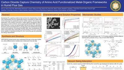 Thumbnail for Carbon dioxide capture chemistry of amino acid functionalized metal-organic frameworks in humid flue gas