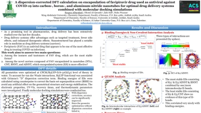 Thumbnail for Dispersion-corrected DFT calculations on encapsulation of Favipiravir drug used as antiviral against COVID-19 into carbon-, boron-, and aluminum-nitride nanotubes for optimal drug delivery systems combined with molecular docking simulations
