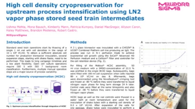 Thumbnail for High cell density cryopreservation for upstream process intensification using LN2 vapor phase stored seed train intermediates