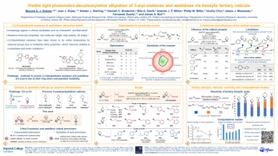 Thumbnail for Visible light photoredox-catalyzed decarboxylative alkylation of 3-aryl-oxetanes and azetidines via benzylic tertiary radicals