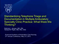 Thumbnail for Standardizing Telephone Triage and Documentation in Multiple Ambulatory Specialty Clinic Practices: What Were We Thinking?