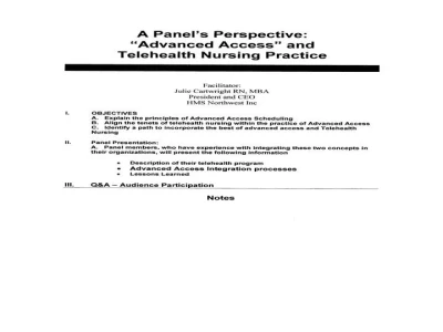 Thumbnail for A Panel Perspective:  "Advanced Access" and Telehealth Nursing Practice