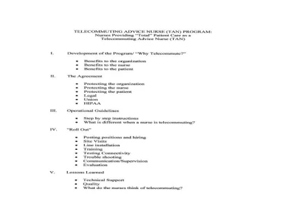 Thumbnail for Telecommuting Advice Nurse (TAN) Program:  Nurses Providing "Total" Patient Care as a TAN