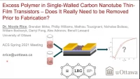 Thumbnail for Excess polymer in single-walled carbon nanotube thin-film transistors: Does it really need to be removed prior to fabrication?