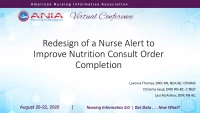 Thumbnail for Redesign of a Nurse Alert to Improve Nutrition Consult Order Completion