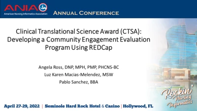 Thumbnail for Clinical Translational Science Award (CTSA): Developing a Community Engagement Evaluation Program Using REDCap