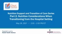 Thumbnail for Nutrition Support and Transition of Care Series Part 2: Nutrition Considerations When Transitioning from the Hospital Setting