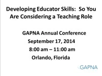 Thumbnail for Education Workshop: Developing Educator Skills: So You Are Considering a Teaching Role