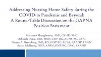 Thumbnail for Addressing Nursing Home Safety During the COVID-19 Pandemic and Beyond: A Round-Table Discussion on the GAPNA Position Statement