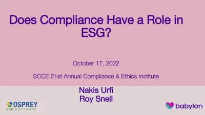 Thumbnail for 107 Does Compliance Have a Role in ESG?